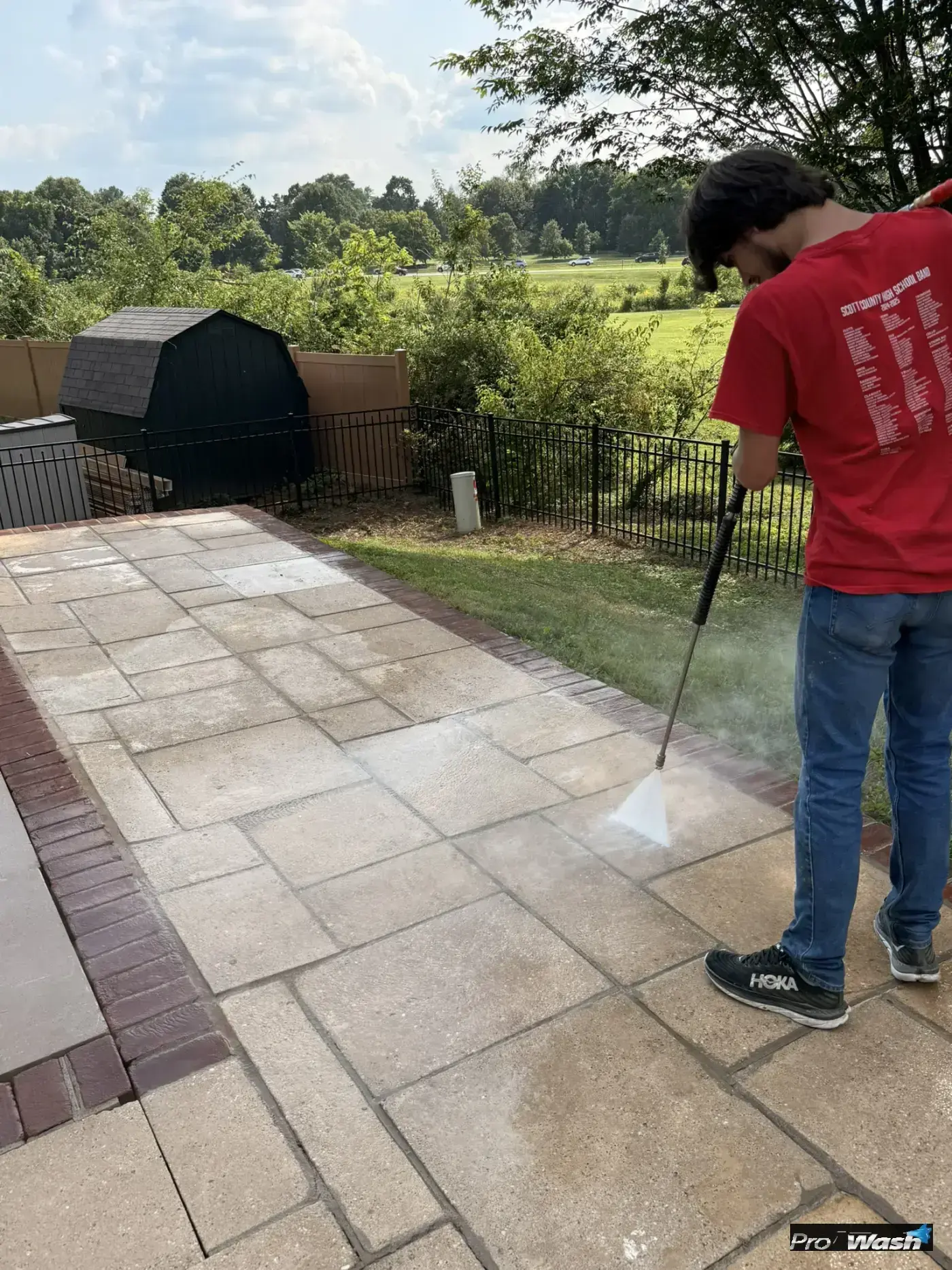 Pressure washing pool area