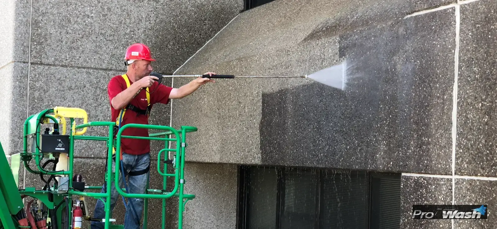 Inman ProWash commercial pressure washing a hospital in Versailles.
