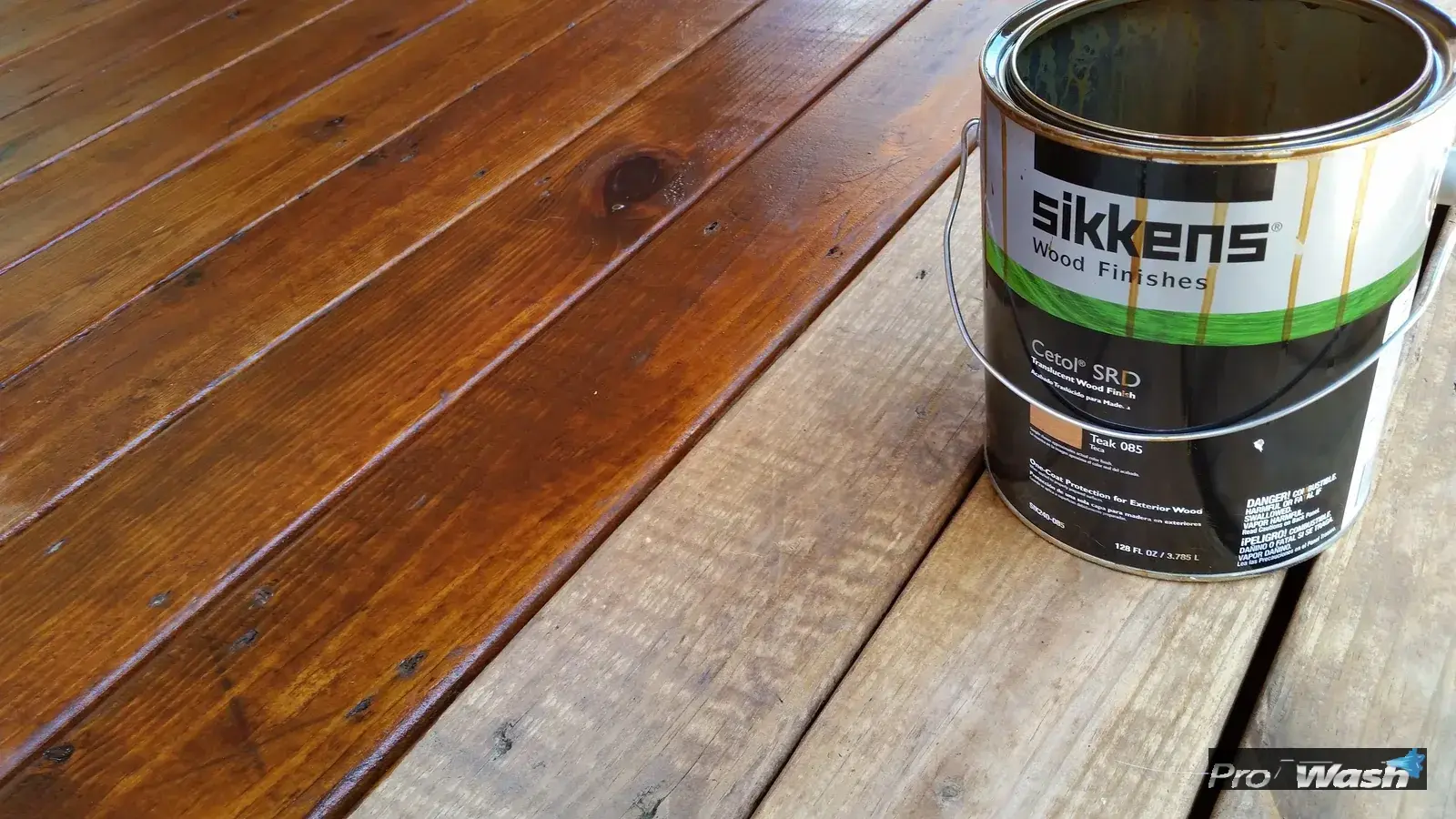 A residential cedar deck after cleaning, brightening, and Sikkens stain application.