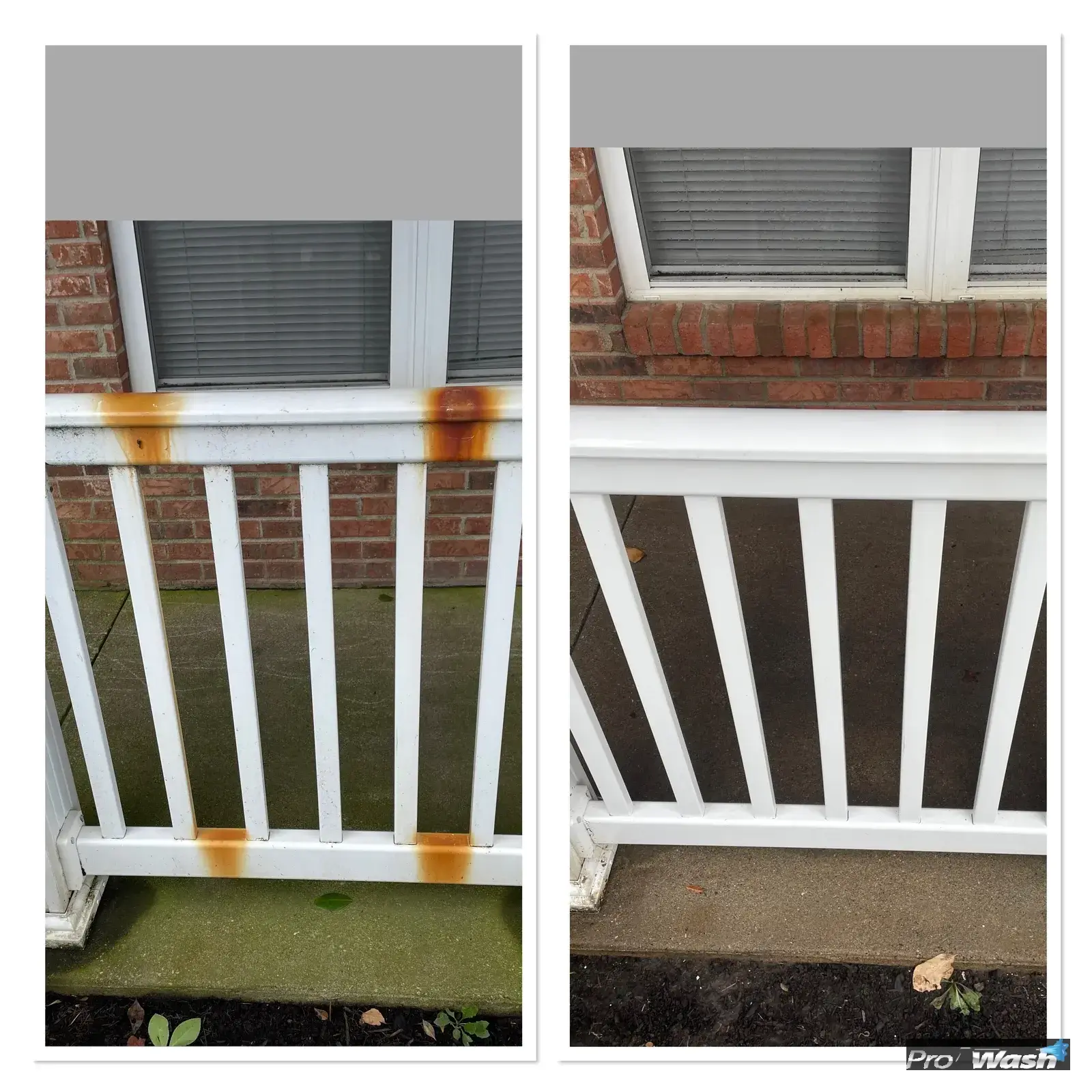 Rust stain treatment being applied to a residential exterior surface.