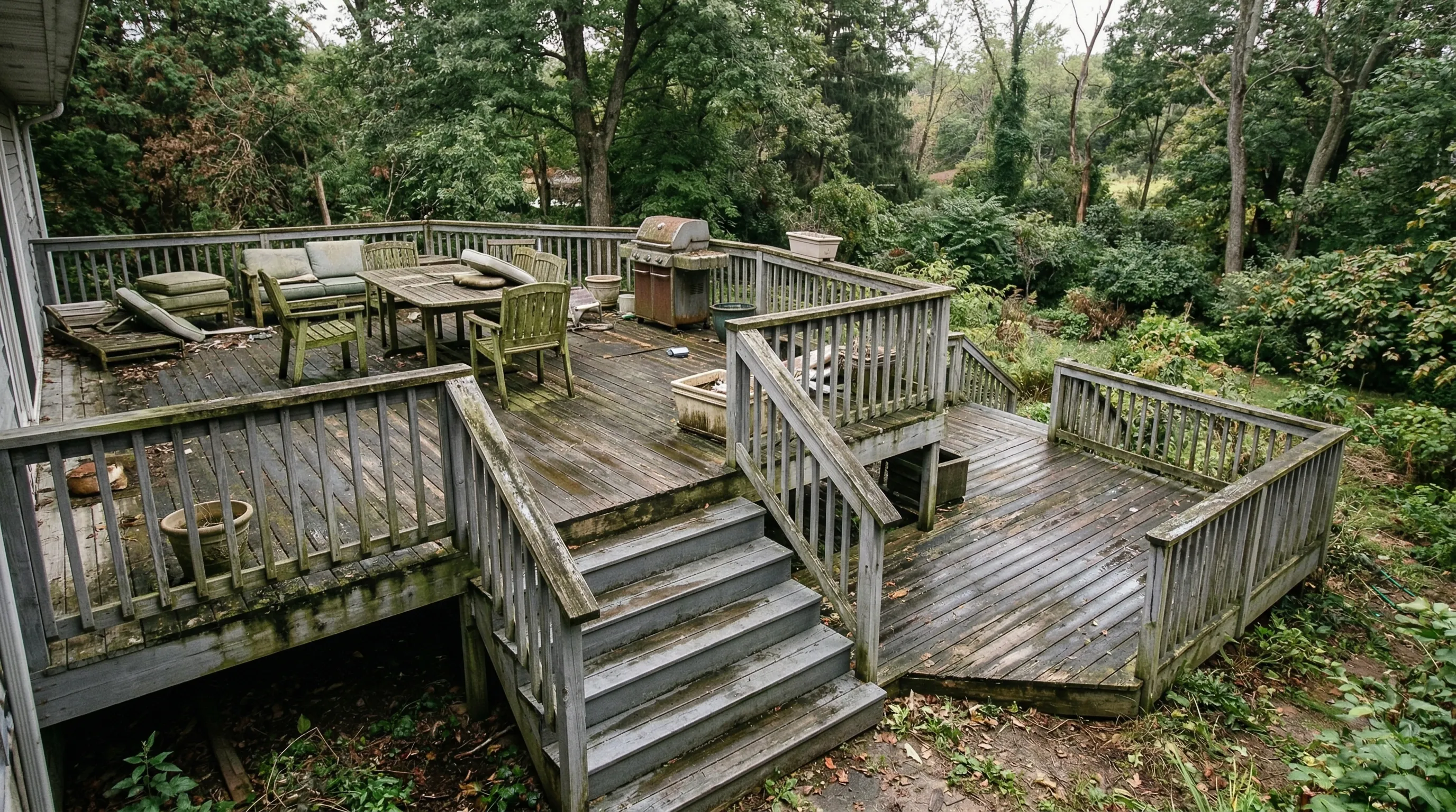 Multi-Level Deck Staining — Honey Brown before - Lexington KY