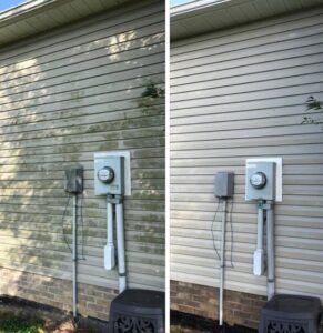 Vinyl siding before & after soft washing dark algae streaks