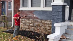 Safely stripping paint from brick facade