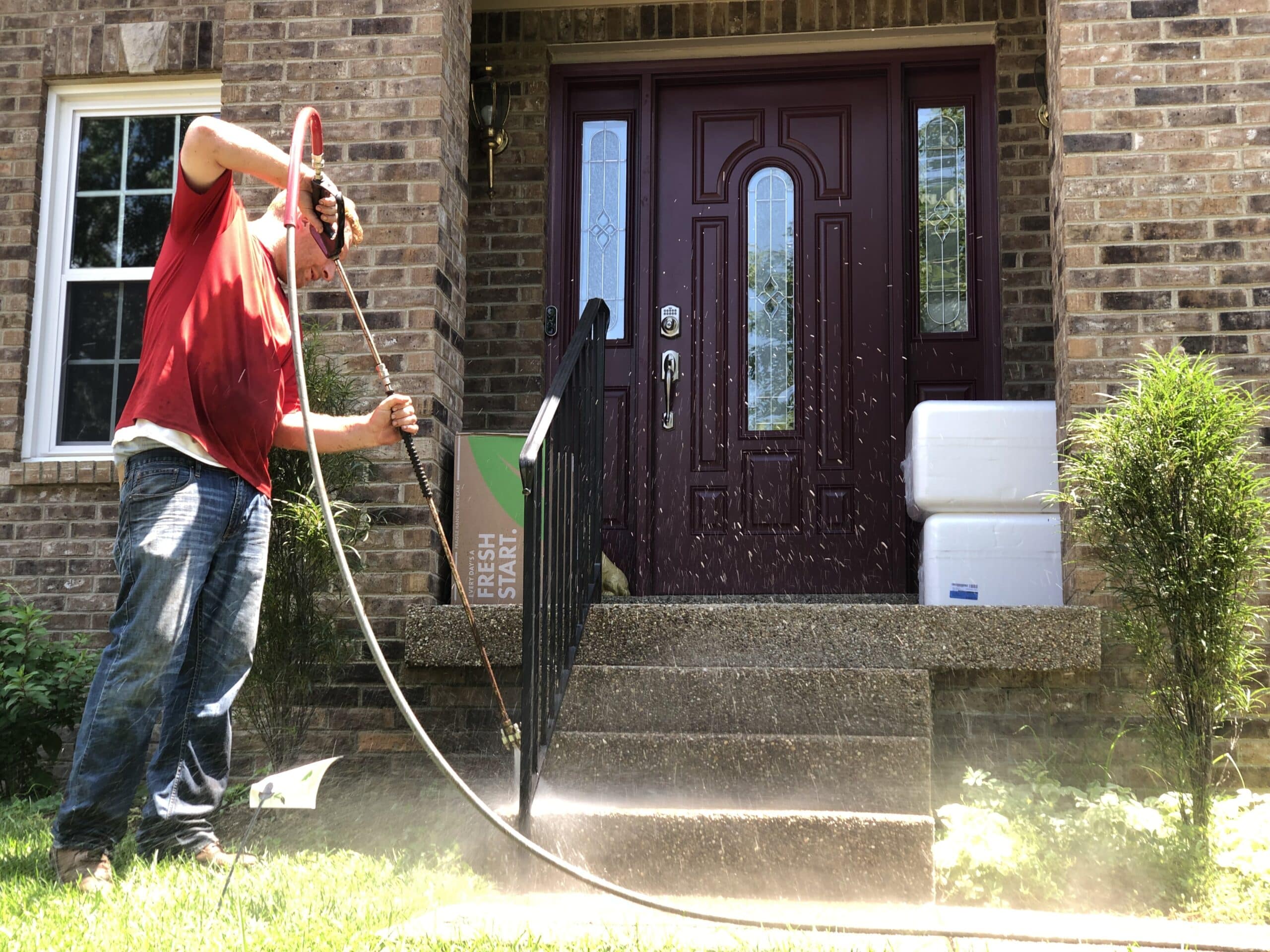 Cleaning expose aggregate sidewalk