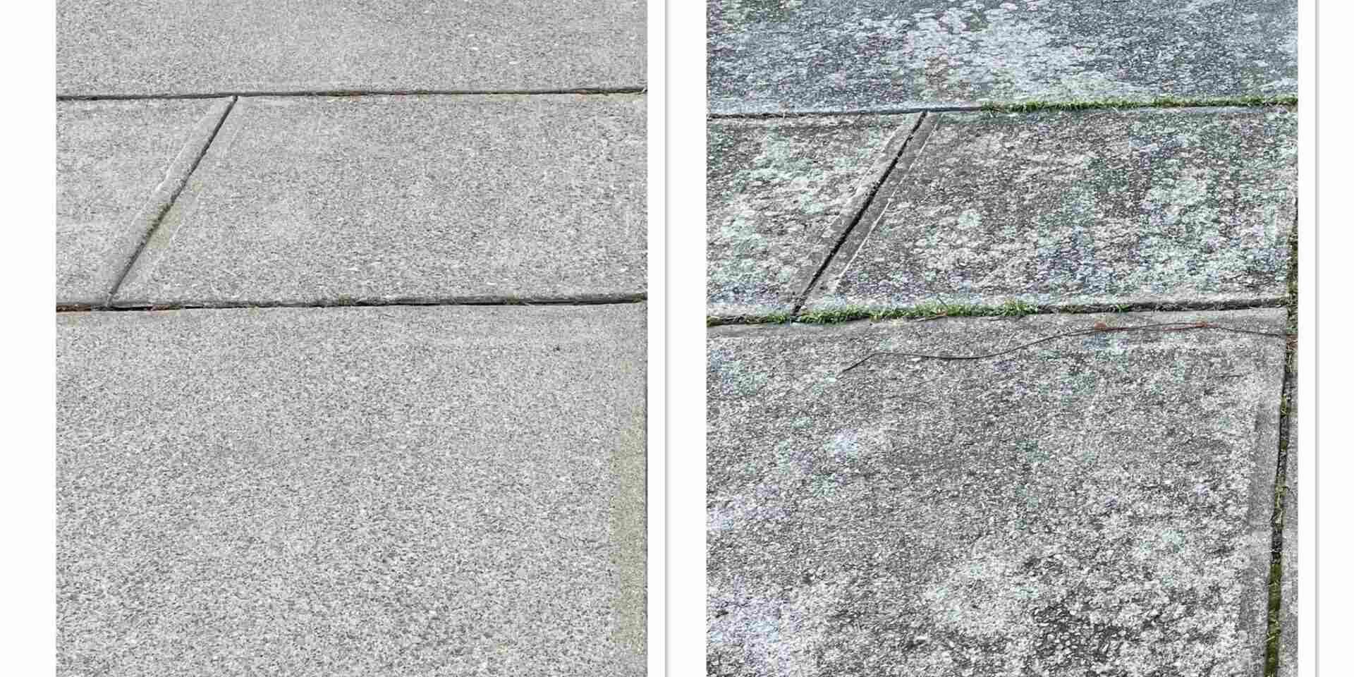 Before and after concrete power washing