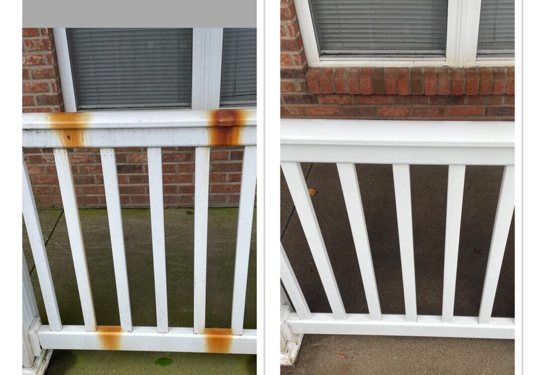 rust stain on a vinyl handrail